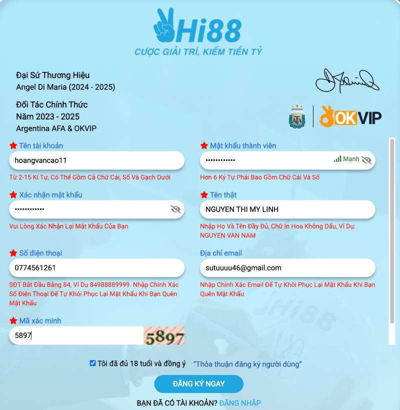 Hướng Dẫn Đăng Ký Hi88 - Bắt Đầu Chơi Cá Cược Ngay 4 Dien Thong Tin Dang Ky hi88